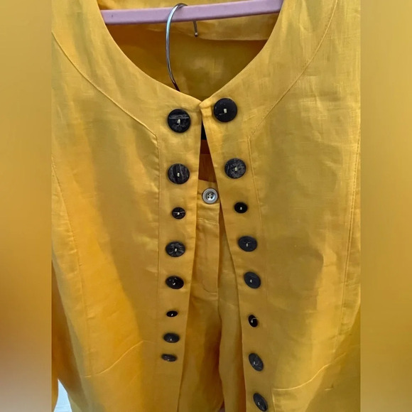 ❤️JMP vintage linen two piece women’s 18 two piece yellow round neck France - Picture 2 of 11